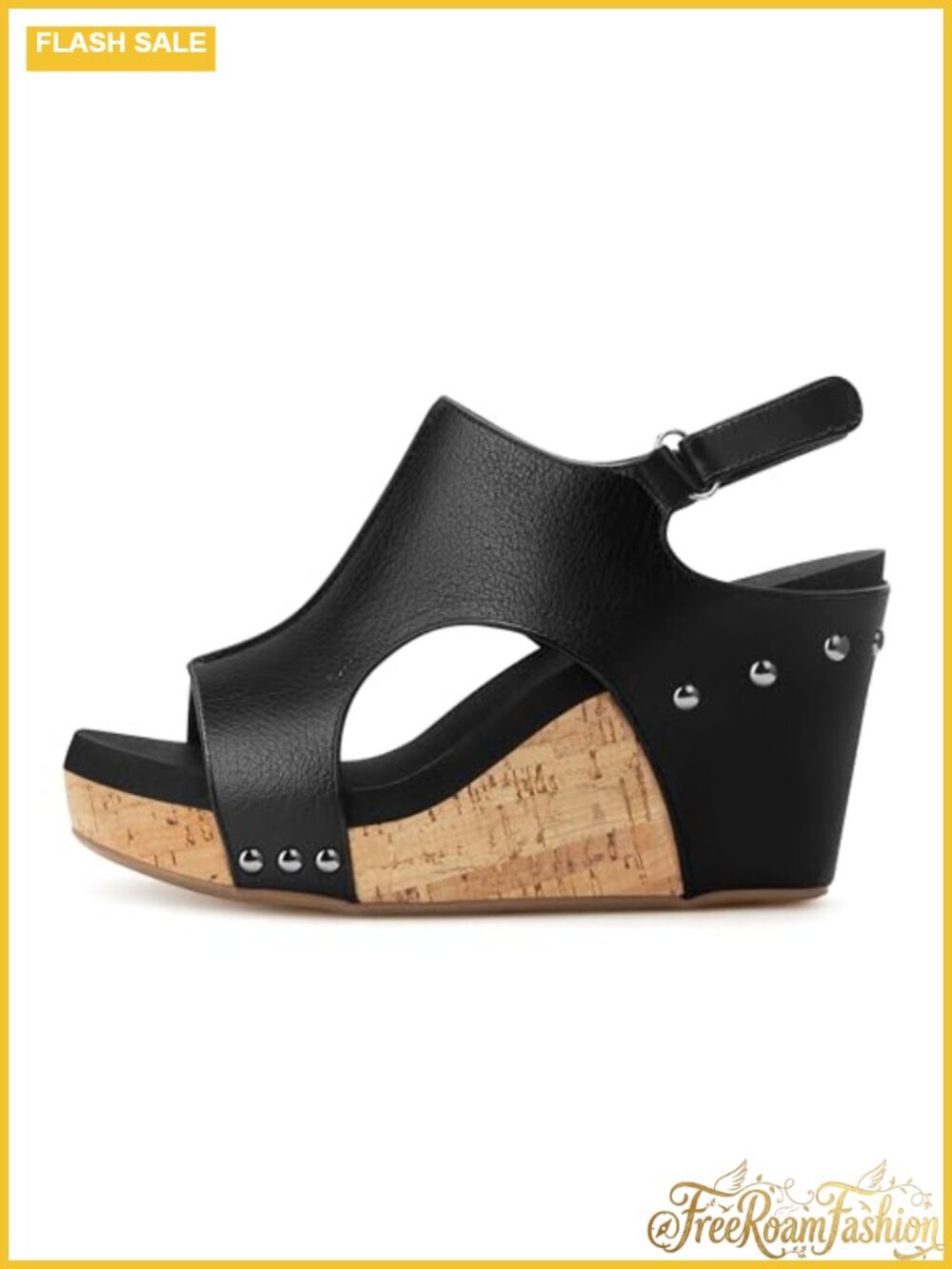 Womens Wedge Sandals 3 Inch Cork Sole Adjustable Ankle Strap Comfort